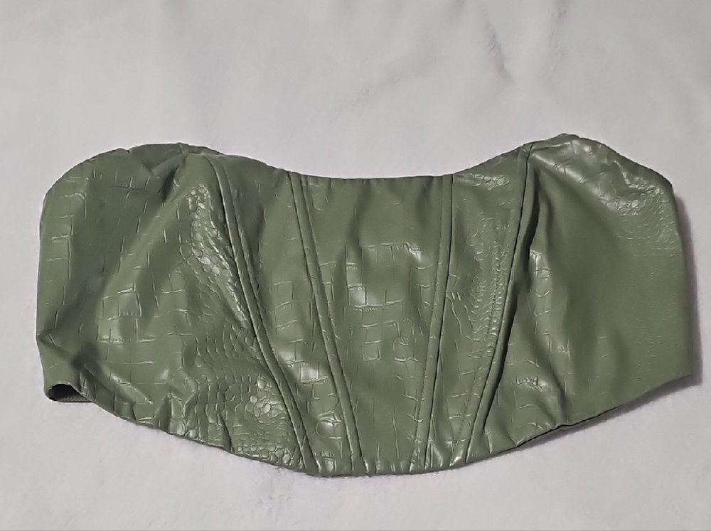 Green Croc-Embossed Bandeau Top
